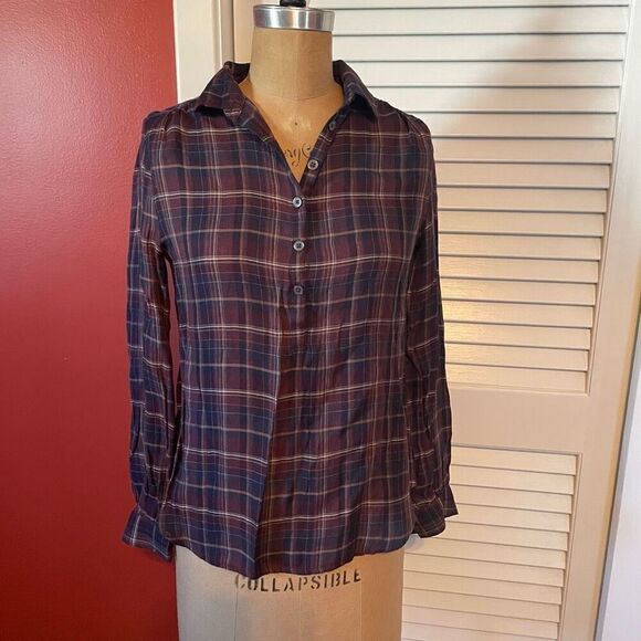 LOFT | purple plaid pullover blouse XSP - Picture 1 of 6